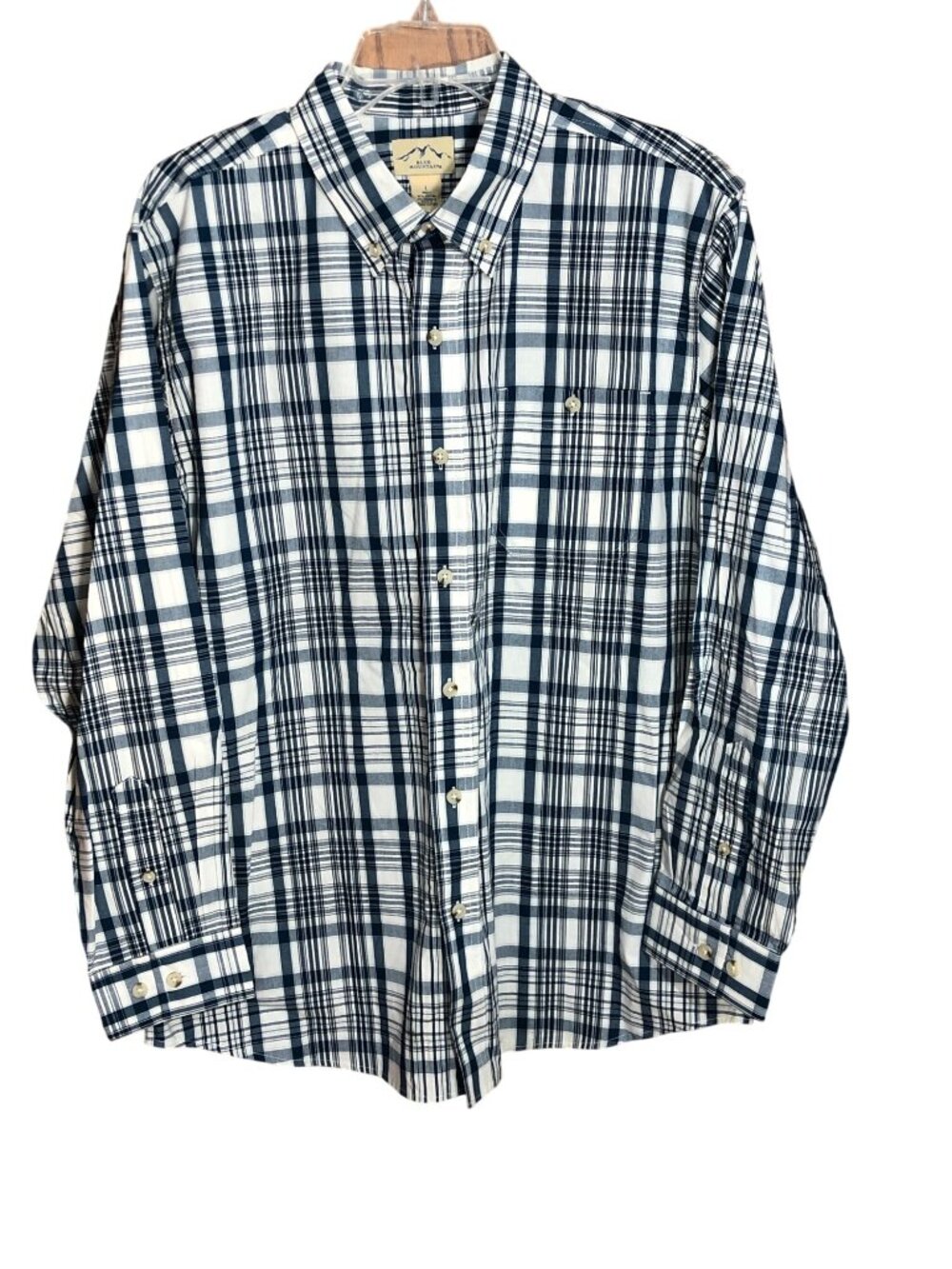 Blue Mountain Button Up Shirt Mens L Long Sleeve Plaid Navy Blue - Picture 6 of 8